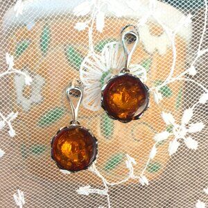 Baltic Amber .925 Drop Earrings Authentic Large